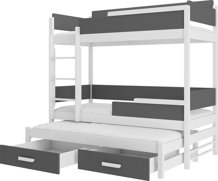 Actual product image ADRK Furniture Triple Bunk Bed with Mattresses QUEEN 180x80 (180 x 80 cm)