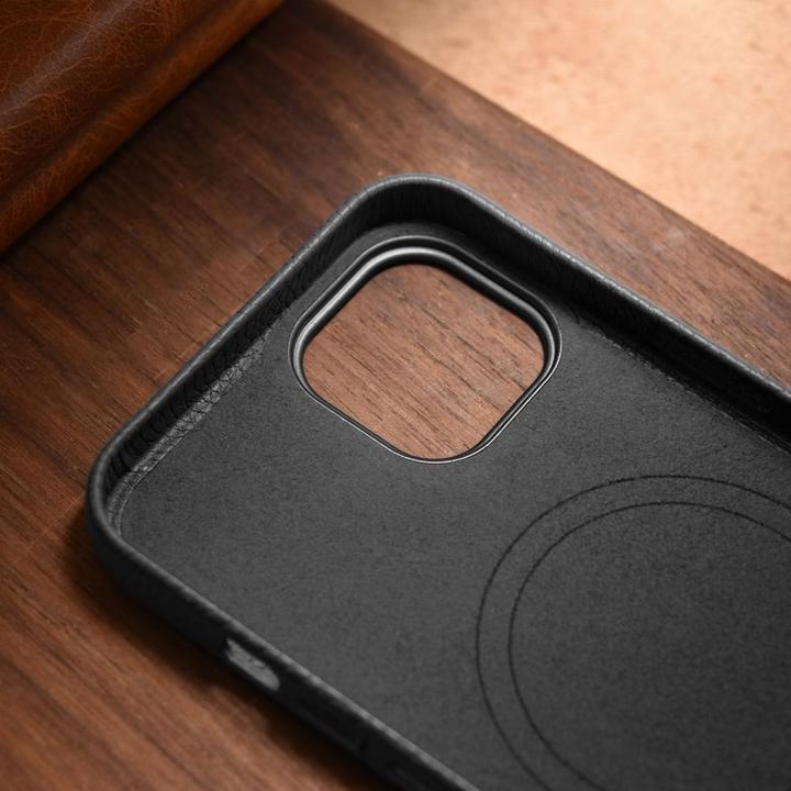 Produktbild iCarer Litchi Premium Leather Case iPhone 14 Magnetic Leather Case with MagSafe Black (WMI14220709-B (Apple iPhone 14)