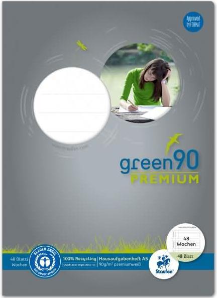 Actual product image Staufen Homework exercise book green ruled SL lined DIN A5 edge all round, 48 sheets (A5, Special ruling, Hardcover)