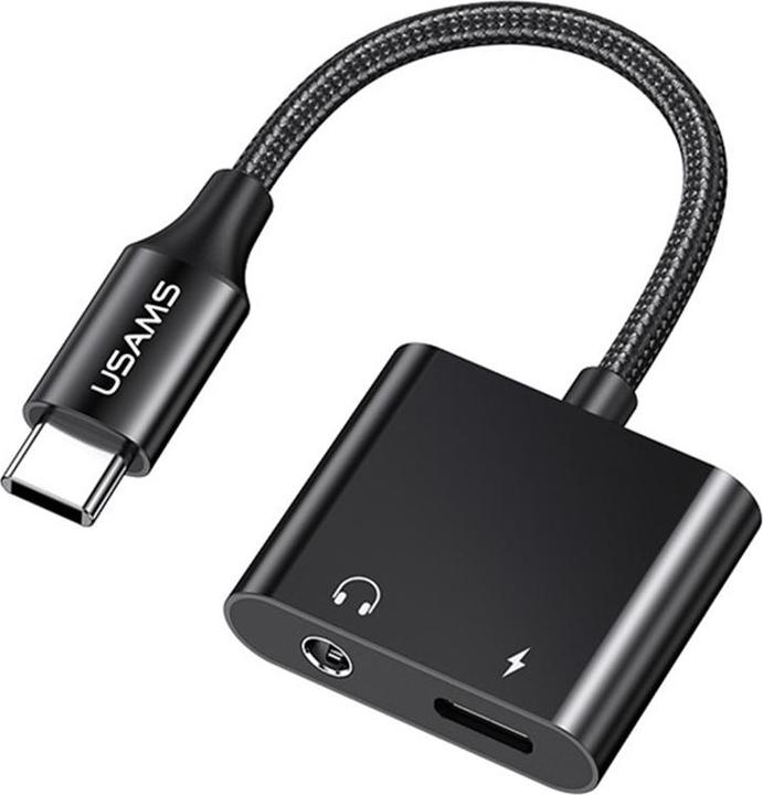 Actual product image Usams AU15 Adapter USB-C - jack 3.5m DAC + USB-C PD60W czarny/black SJ598YPTC01 (US-SJ598) (USB Type C, 3.5mm jack)