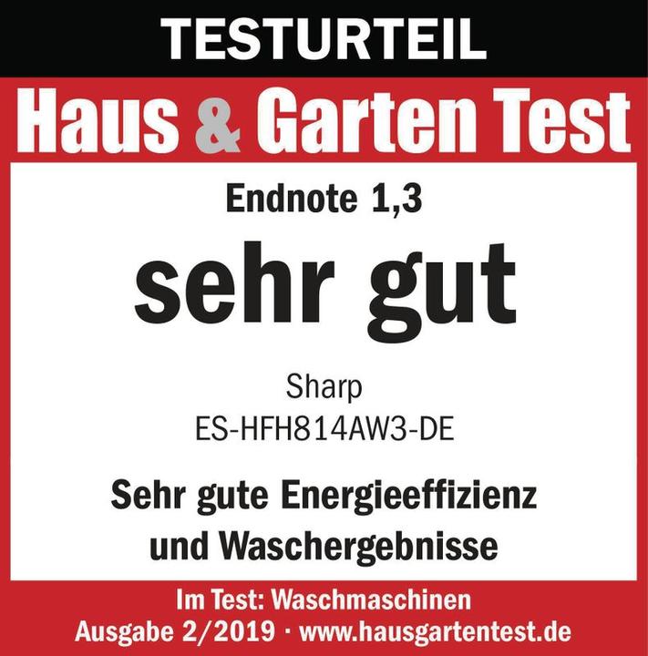 Actual product image Sharp ES-HFH814AW3-EN (8 kg, Left)