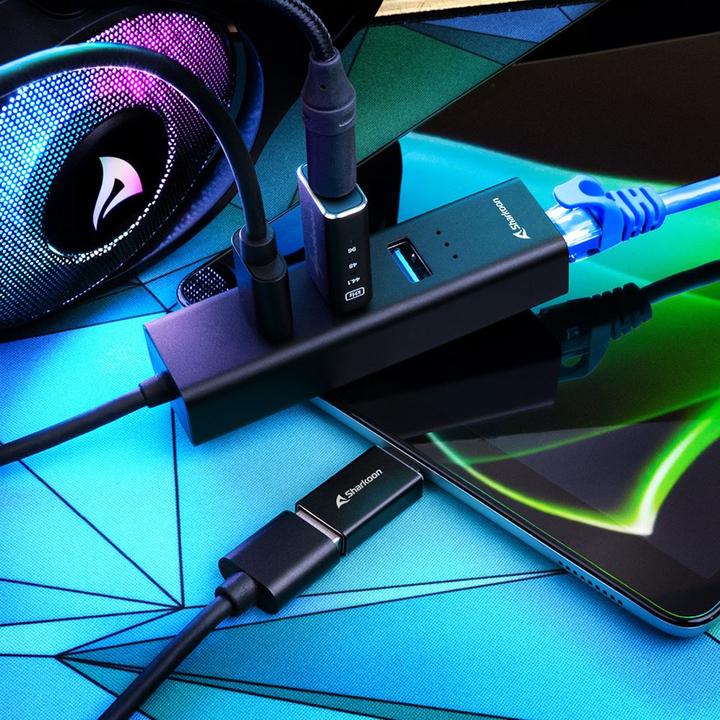 Immagine prodotto Sharkoon HUB 3X USB 3.2 +RJ45 ALU NERO (USB-C, 3 Porti)