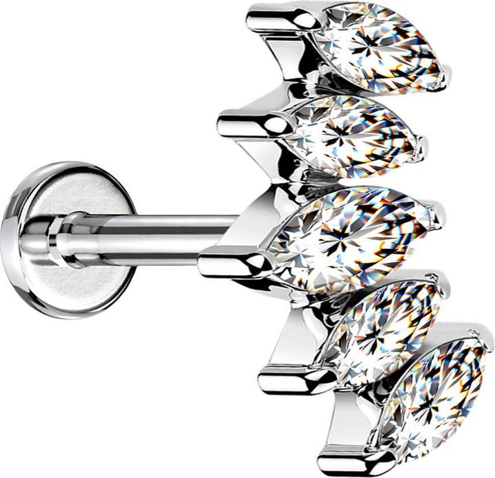 Produktbild Star Piercing Micro Labret Innengewinde silber Fächer mit fünf Kristalle silber (ohne Messing, Chirurgenstahl 316L)