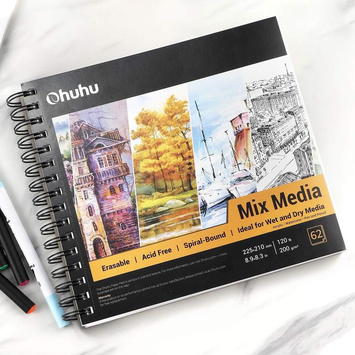 Actual product image Ohuhu Mix Media Kunst-Skizzenbuch, 62 Blatt, 22.5 x 21 cm (22.5 x 21 cm, Plain, Soft cover)