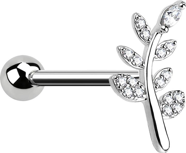 Produktbild Star Piercing Micro Barbell silber Blatt mit Kristall (Chirurgenstahl 316L, Messing)