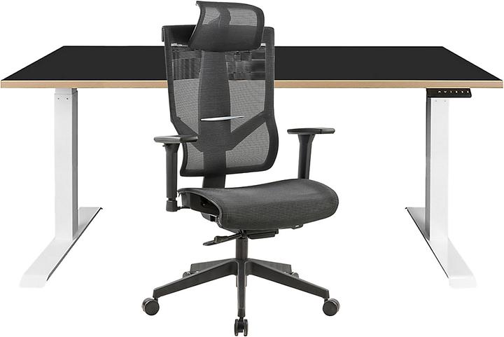 Produktbild Novigami Büro Set | Höhenverstellbarer Schreibtisch Ototo | Schwarz-Multiplex | 160 cm | Inkl. Bürostuhl K...