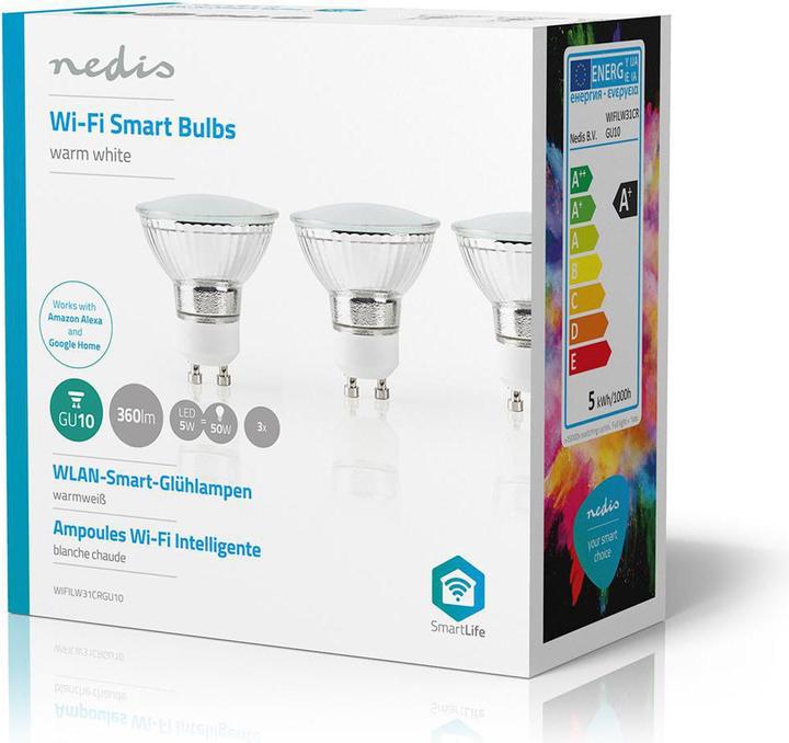 Actual product image Nedis SmartLife LED light bulb | Wi-Fi | GU10 | 330 lm | 5 W | Warm white | 2700 K | Energy class: A+ (GU10, 5 W, 330 lm, 3 x, G)