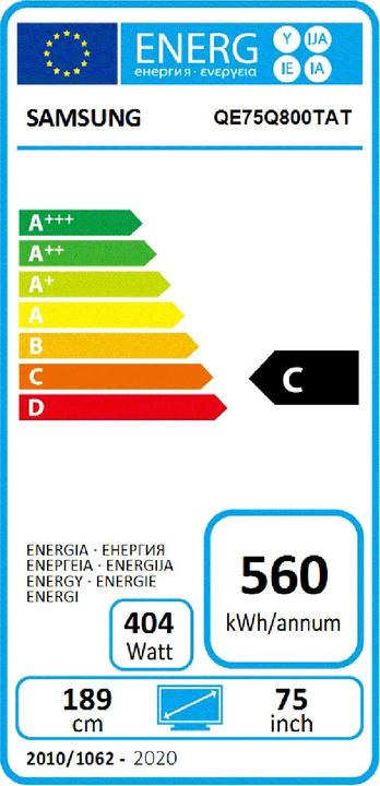 Energy Label Samsung QE75Q800T (75", QLED, 8K, 2020)