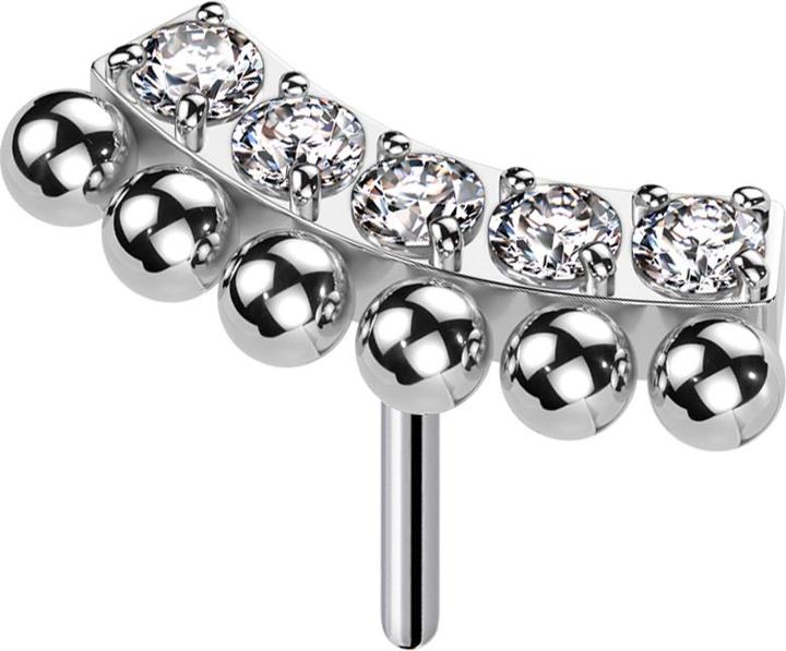 Produktbild Star Piercing Threadless Balken gebogen silber sieben Kugeln Kristalle silber (ohne Messing, Titan G23)