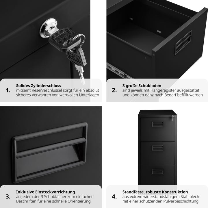 Produktbild tectake Aktenschrank mit 3 Schubladen