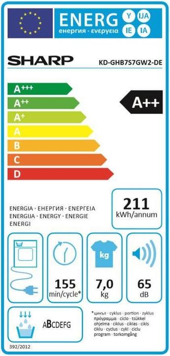 Energie-Label Sharp KD-GHB7S7GW2-DE (7 kg, Rechts)