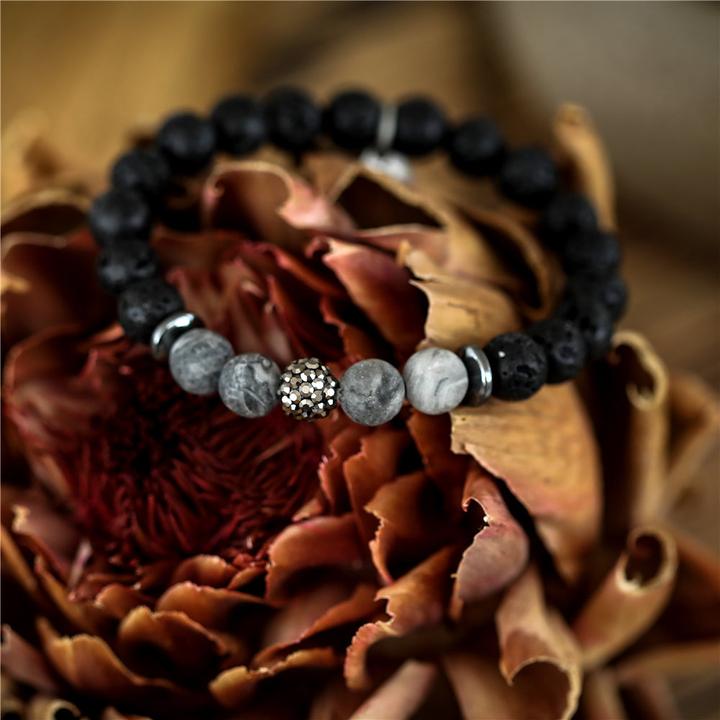 Immagine prodotto Andreani Bracciale con vera pietra lavica (8 cm, Pietre, Metallo)
