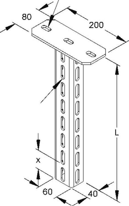 Immagine prodotto Niedax NIE HU6040/1200 Barra sospesa con profilo a U 60x40x1200mm zincata a caldo DIN EN ISO 1461