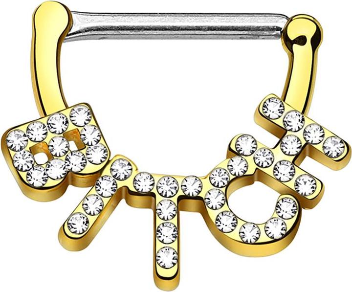 Produktbild Star Piercing Barbell Clicker 14k vergoldet Bitch (Messing, Chirurgenstahl 316L)