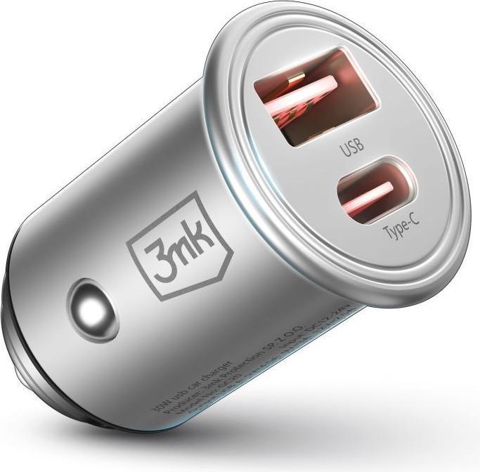 Actual product image 3MK Hyper Car Charger Type-C + USB ports QC 4.0 + PD 30W