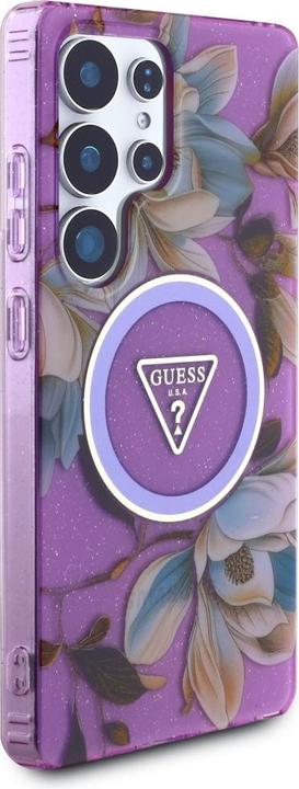 Actual product image Guess Etui Glitter Flowers Triangle Buttons MagSafe do Samsung Galaxy S25 Ultra fioletowy (Samsung Galaxy S25 Ultra)