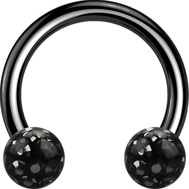 Star Piercing Micro Circular Barbell schwarz mit zwei Kristall Kugeln schwarz Epoxy Schutzschicht (ohne Messing, Titan G23)