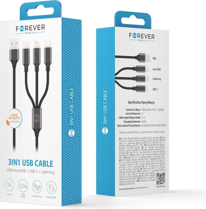 Actual product image Forever USB-A – USB-C, Lightning, USB Micro B (1.20 m, USB 3.2 Gen 2)