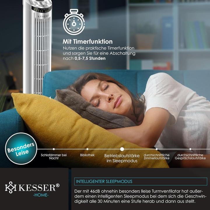 Produktbild Kesser Turmventilator mit Fernbedienung und Timerfunktion (51.50 dB)