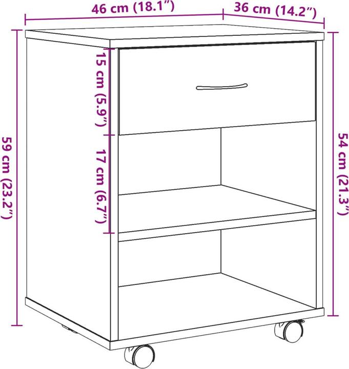Immagine prodotto VidaXL Rollcontainer Rollschrank Bürocontainer Büroschrank Schrank Altholz-Optik (46 x 36 x 59 cm)