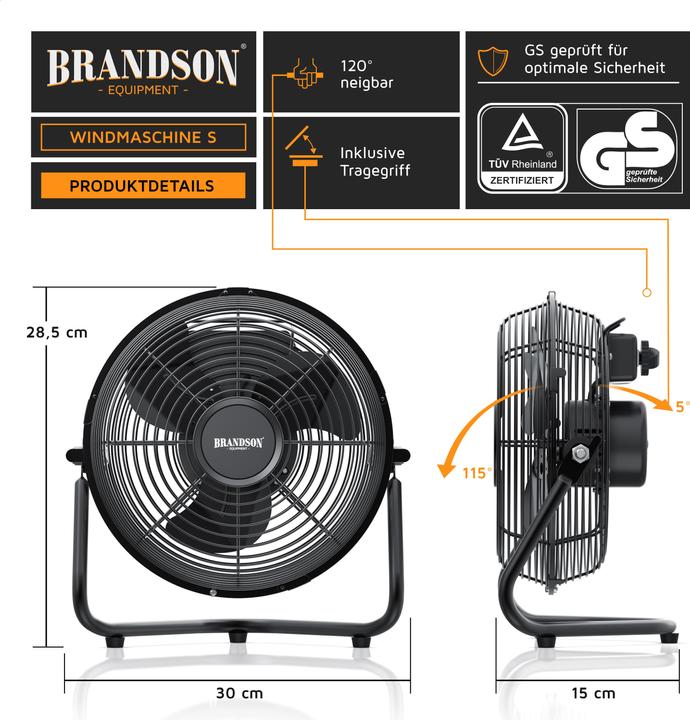 Image du produit Brandson Machine à vent 23,5cm Ø, ventilateur de sol, métal, tête de ventilateur inclinable, ventilateur (55 dB)
