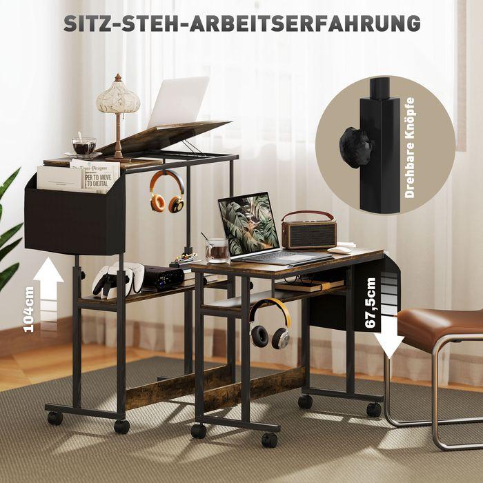 Produktbild Swisshandel24 Höhenverstellbar Schreibtisch, 92 x 40 cm, Computertisch mit Rollen, Plattform