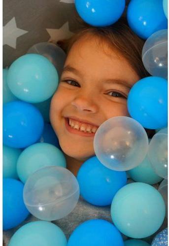 Produktbild Knorrtoys Bällebad soft - "Grey white stars" - 300 balls soft blue/blue/transparent (ca. 6cm Durchmesser)