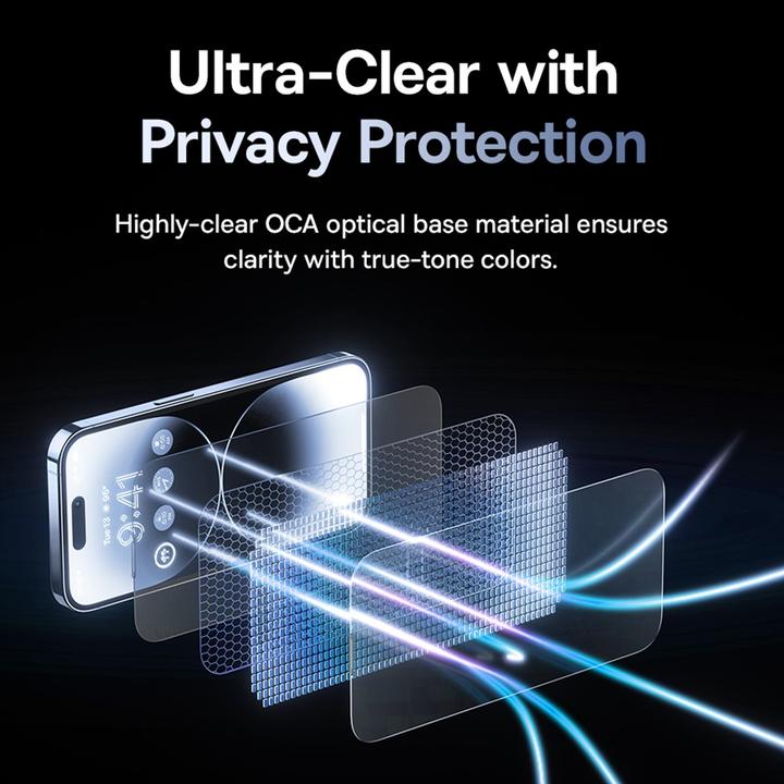 Actual product image Baseus iPhone 15 Pro Sapphire Series Screen Protector Bulletproof Glass with Privacy Screen (1 Piece, Apple iPhone 15 Pro)