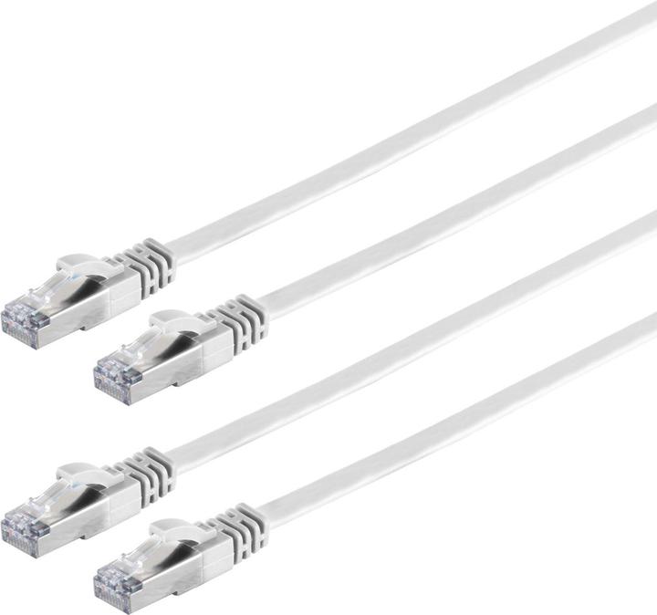 Produktbild S-Impuls 2er-Set Netzwerkkabel Cat 7, Flachkabel, 2x RJ45 Stecker, weiss, 15 m (U/FTP, CAT6a, 15 m)