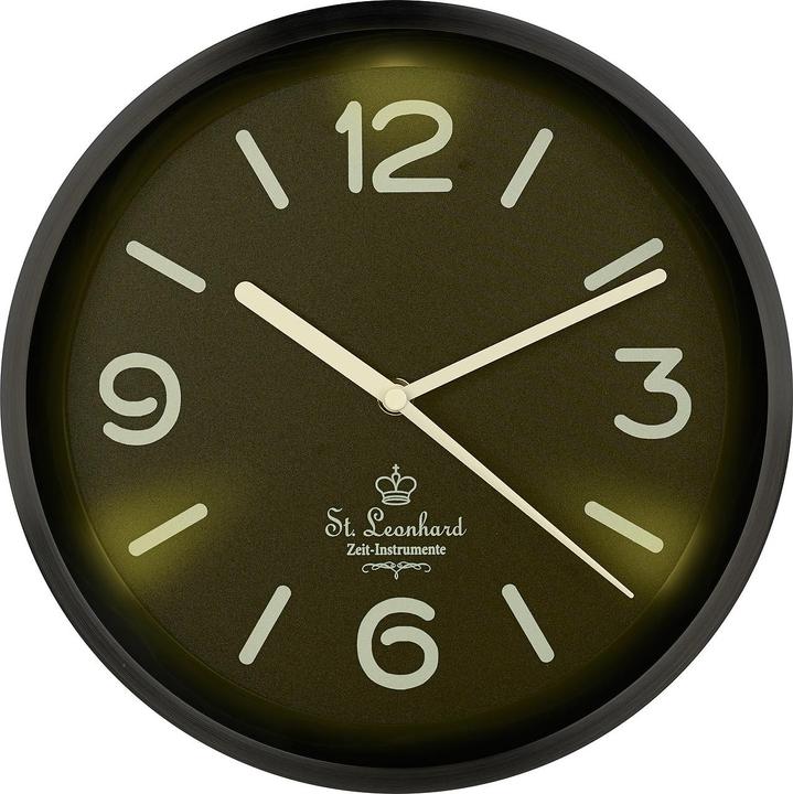 Actual product image St. Leonhard Stainless Steel Wireless Wall Clock, Dial Illumination & Light Sensor, Black (25.50 cm)