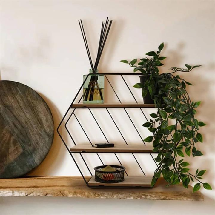 Image du produit Casativo Étagère suspendue en métal et bois, noir, marron (31 x 9 x 35 cm)