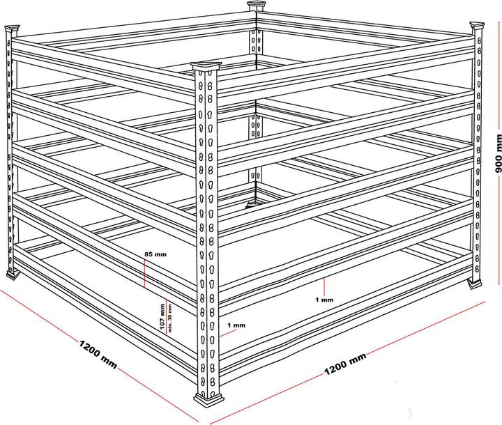 Immagine prodotto Wiltec Compostiera da giardino 120x120x90cm Compostiera in metallo Bidone per compost Compostiera biologica (1300 l)