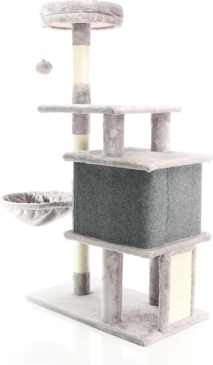 Immagine prodotto Fudajo Albero per gatti grigio chiaro Albero da graffiare alto 112 cm con casetta per gatti e nicchia per (112 cm, Grigio chiaro)
