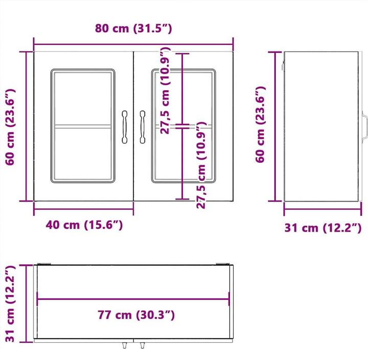 Image du produit VidaXL Armoire de cuisine suspendue avec porte vitrée Kalmar brun imitation chêne (80 x 31 x 60 cm)