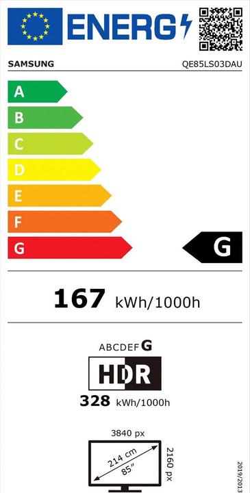 Label énergétique Samsung The Frame QE85LS03D (85", LS03D, QLED, 4K, 2024)