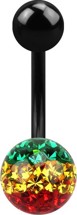 Produktbild Star Piercing Banane schwarz mit Kugel und Kristall Kugel Rasta Epoxy Schutzschicht (Chirurgenstahl 316L, ohne Messing)