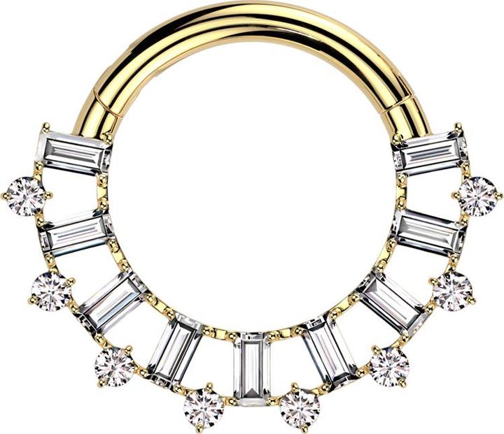 Star Piercing Micro Segmentring klappbar vergoldet rechteckige und runde Kristalle silber (Titan G23)