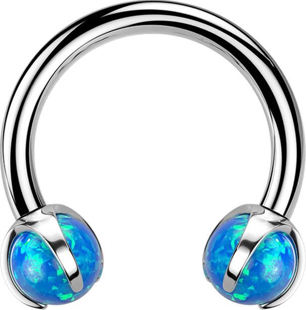 Produktbild Star Piercing Micro Circular Barbell Innengewinde silber mit zwei Kugeln Opal blau gefasst (ohne Messing, Chirurgenstahl 316L)