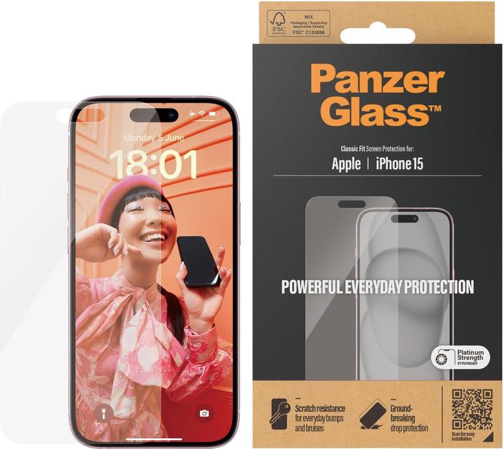 Actual product image PanzerGlass Screen Protector Classic Fit (1 Piece, Apple iPhone 15)