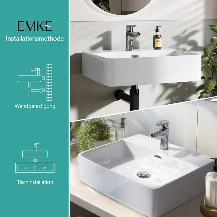 Immagine prodotto Emke Lavabo da appoggio, in ceramica, a parete/da appoggio, bianco lucido, con foro per rubinetto (415 mm, 425 mm)