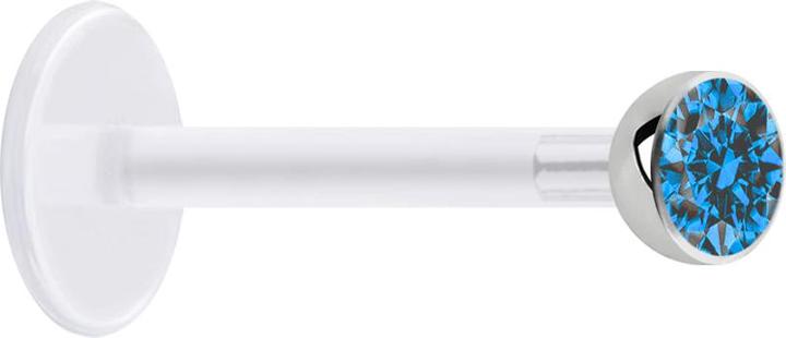 Star Piercing Micro Labret transparent mit Kugel und Kristall hellblau (ohne Messing, Chirurgenstahl 316L, Bioflex)