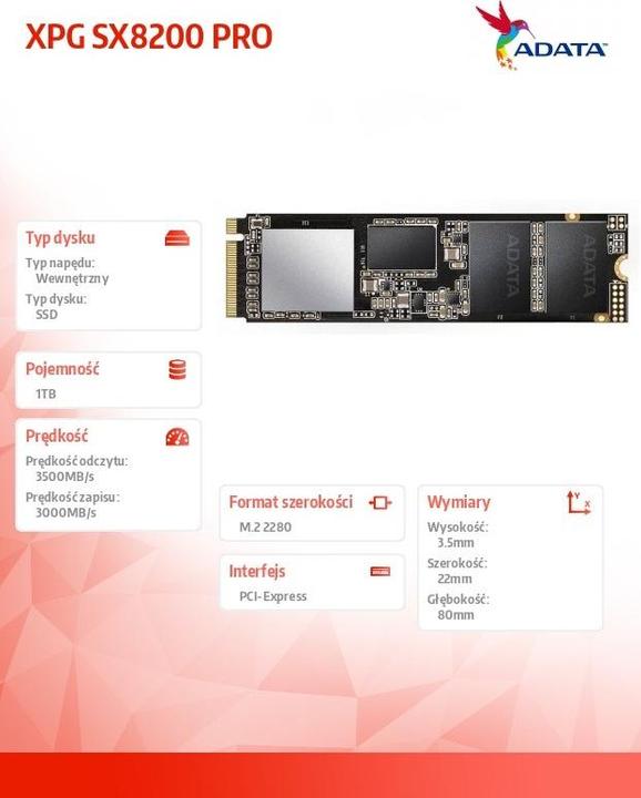 Actual product image Adata XPG SX8200 PRO 1 TB M.2 PCIE SSD (1000 GB, M.2 2280)