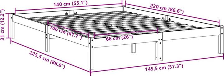 Actual product image VidaXL Bett Extra Lang ohne Matratze 140x220 (140 x 220 cm)