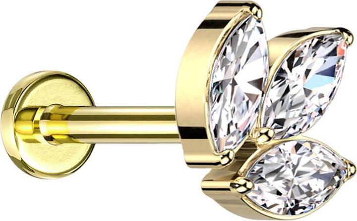 Immagine prodotto Star Piercing Micro labret filo interno placcato oro tre cristalli ovali argento (Titanio G23, senza ottone)