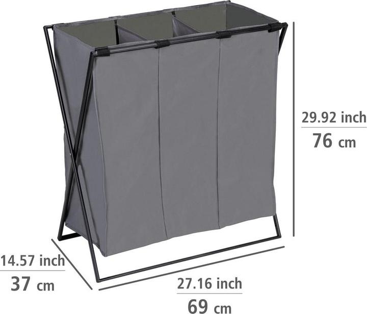 Actual product image Wenko Wäschesammler Mod. Trio XL Grau mit drei Fächern