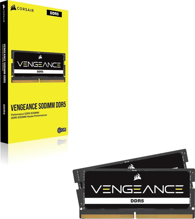 Image du produit Corsair DDR5, 5200MT/s 96Go 2x48Go SODIMM, Unbuffered, 44-44-44-84, Black PCB, Std PMIC, 1.1V, VENGEANCE DDR (2 x 48 Go, 5200 MHz, RAM DDR5, SO-DIMM)
