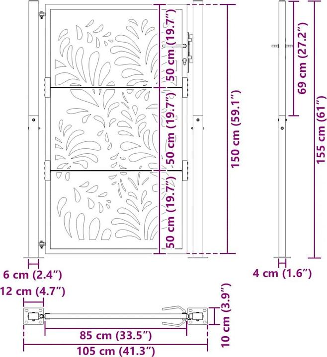 Actual product image VidaXL Garden gate 105x155 cm Weatherproof steel wave design fence gate