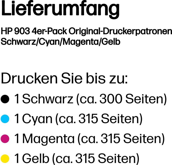 Nutritional values and ingredients HP 903 4-pack (M, C, Y, FC)