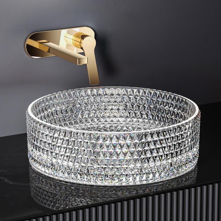 Image du produit Emke Vasque à poser, 360 x 360 x 112 mm, évier en verre clair, vasque ronde à poser (360 mm, 360 mm)