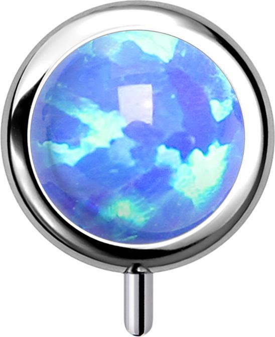 Star Piercing Threadless Zylinder silber front Opal blau (ohne Messing, Titan G23)